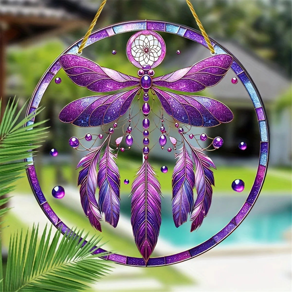 A71P Dragonflys Dreamcatchers قلادة مستديرة اللون قلادة أكريليك مع حبل