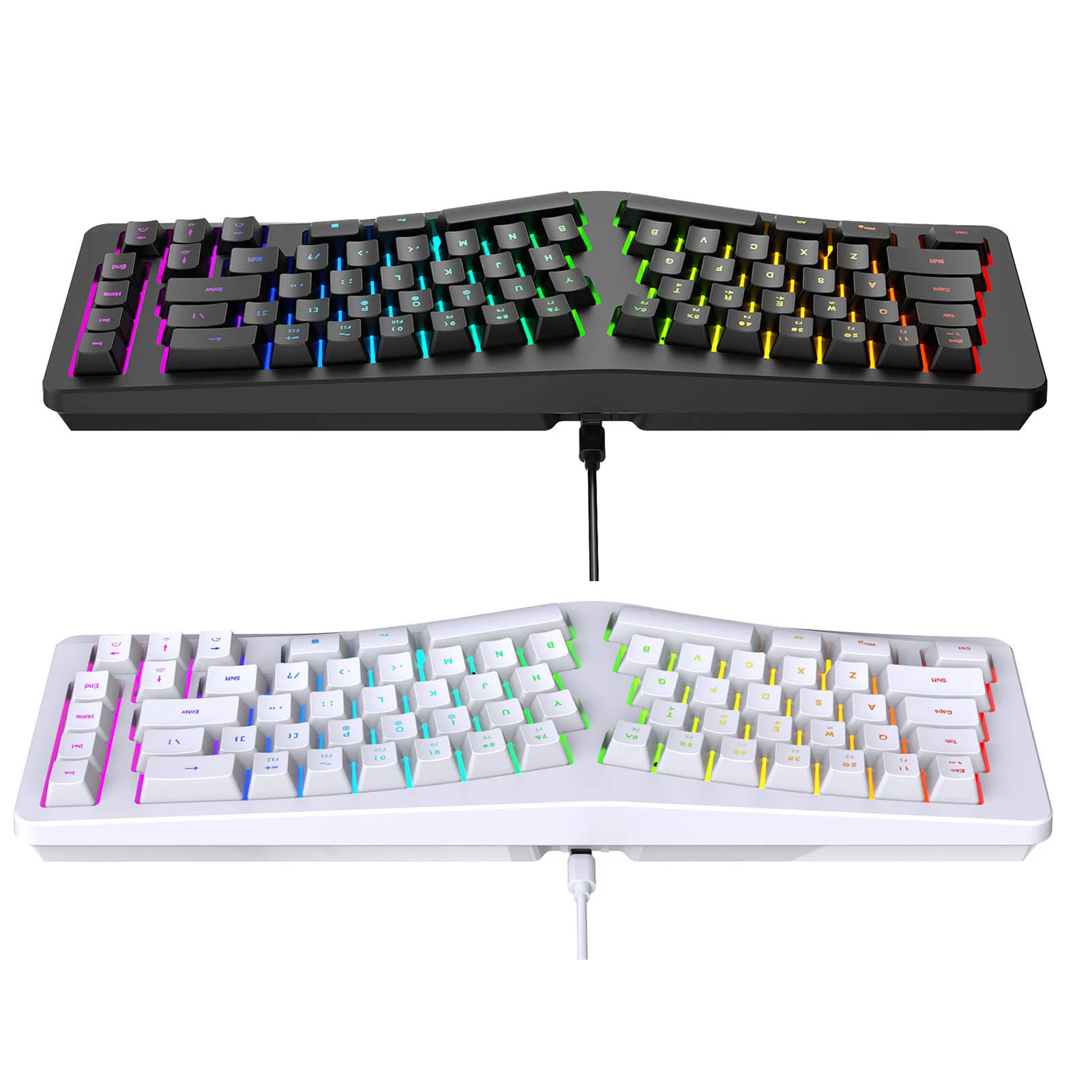 

69-Key Wired Gaming Keyboard Wired Ergonomic Split Keyboard with 18 Modes RGB Backlit USB-C Detachable Cable for Computer