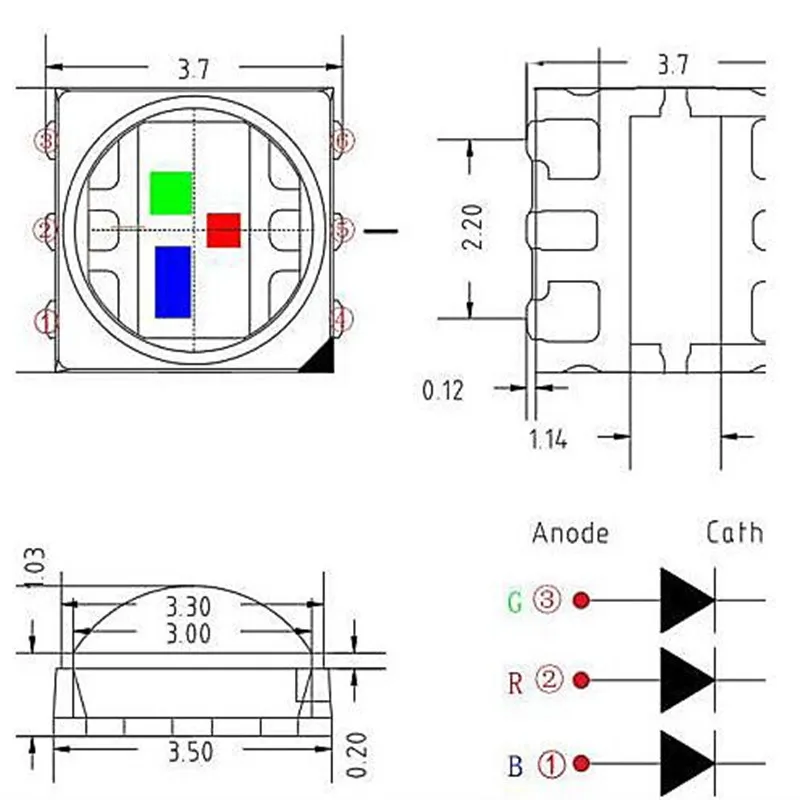 high power Top LED chip RGB 3535 SMD beads 1.5W 3W 3535 diodes Convex silicone lens colorful red green blue 50pcs