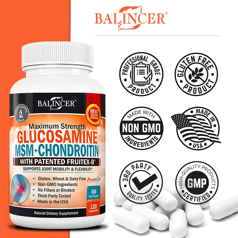 Balincer MSM+Chondroitin+Glucosamine Supplement - Supports Joint Mobility - Joint Health - Non-GMO, Gluten-Free,120 Capsules