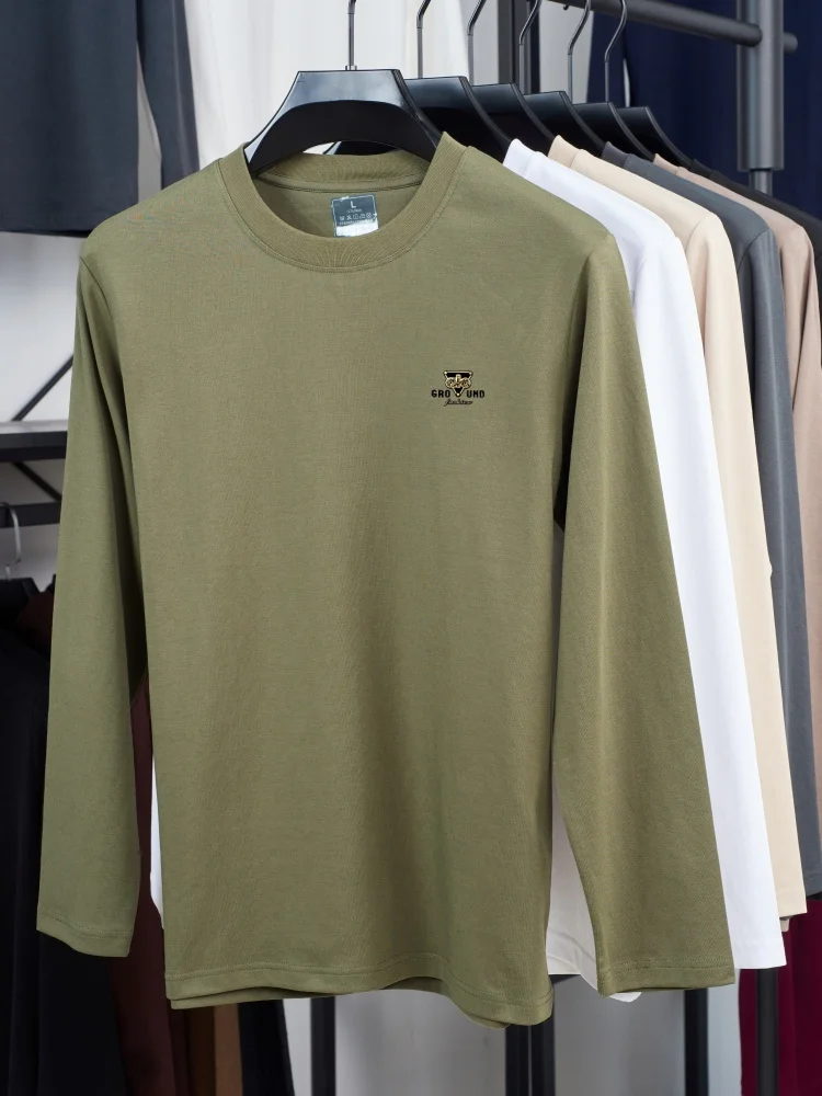 High-end herfst nieuwe heren lange mouwen luxe op maat gemaakte comfortabele ronde hals top prachtige merk badge lange mouwen T-shirt