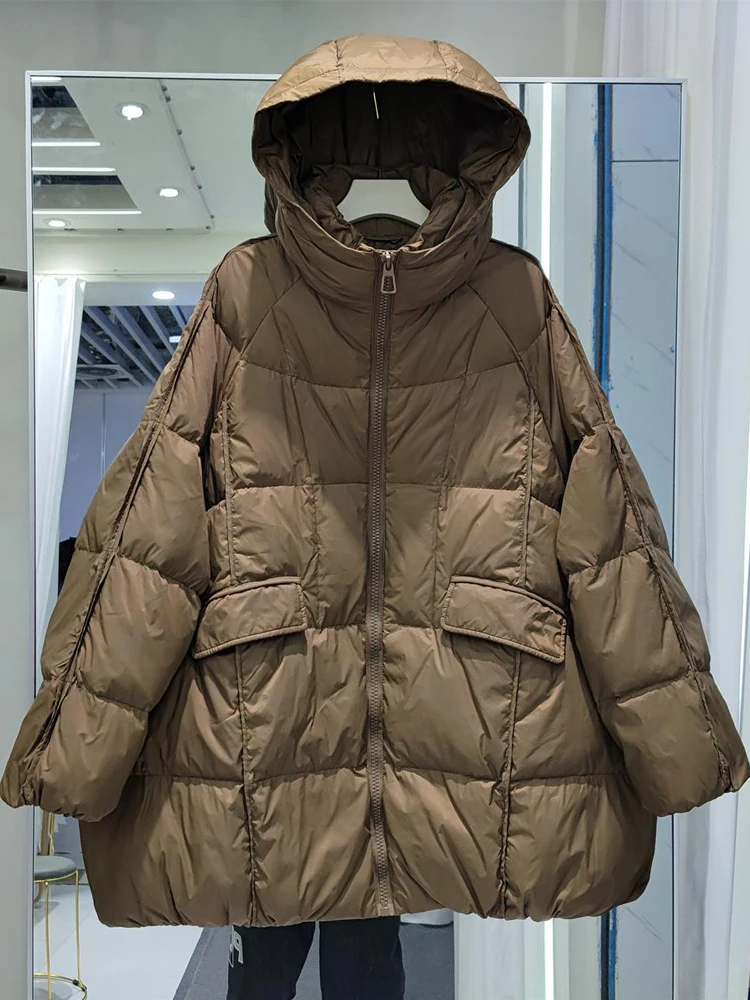 2024 Winter New Women\'s Down Cotton Coat Loose Commuter Leisure Windproof Hooded Oversize Parkas