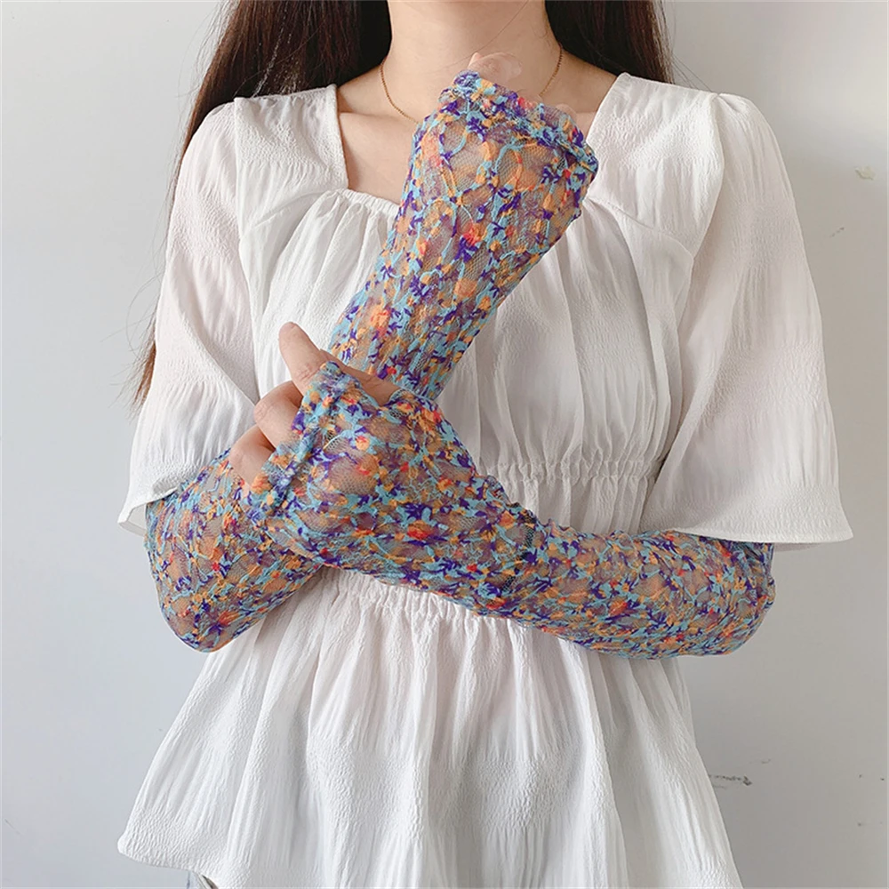 Bohemian Sunscreen Sleeves Lace Floral UV Protection Cover Summer Thin Cycling Arm Guard Gloves Clothing Interior Accessories