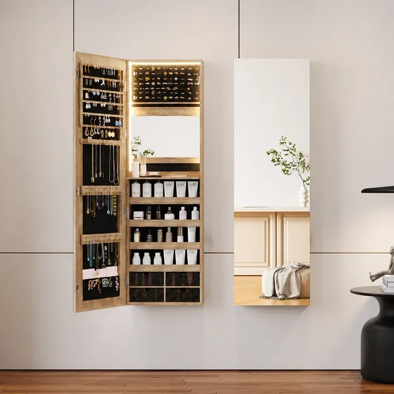 Full Body Floor to Ceiling Mirror with Makeup Jewelry Storage Cabinet Locker Full Length Standing Mirror for Bedroom Dressing