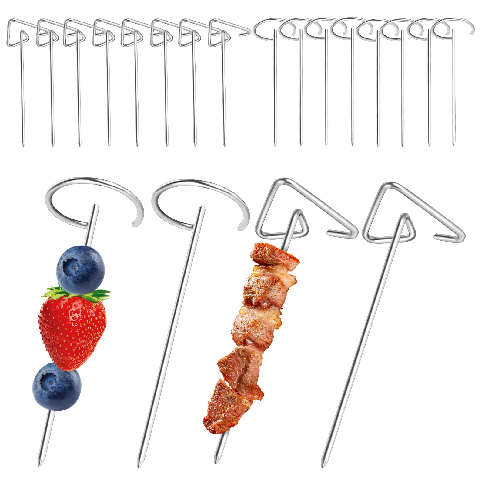 

20Pcs Barbecue Skewers Stainless Steel Metal Sticks for Outdoor Grill Meat Vegetable Turkey Kabob Kebab Bbq Utensils Reusable