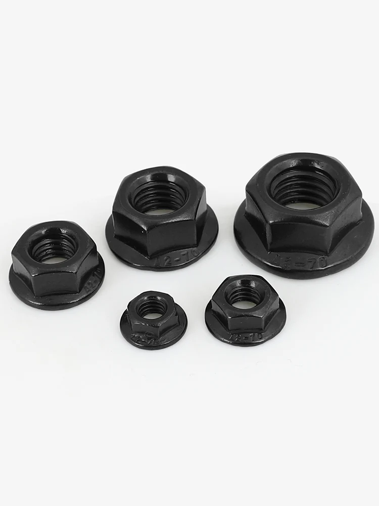 10-50pcs M2 M3 M4 M5 M6 M8 M10 M12 M16 Hexagonal Flange Nut  Hex Black Locking Nuts  Black Carbon