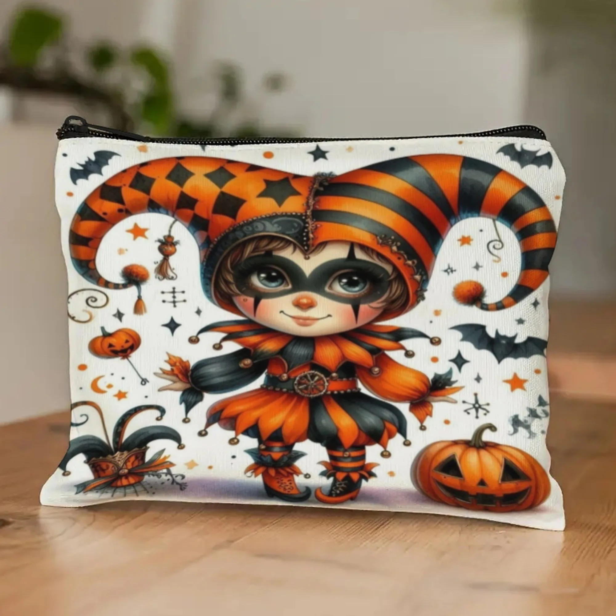 Bat Pumpkin Clown Girl makeup bag lightweight portable cosmetic case with zipper closure ideal for women Birthday Christmas Gift