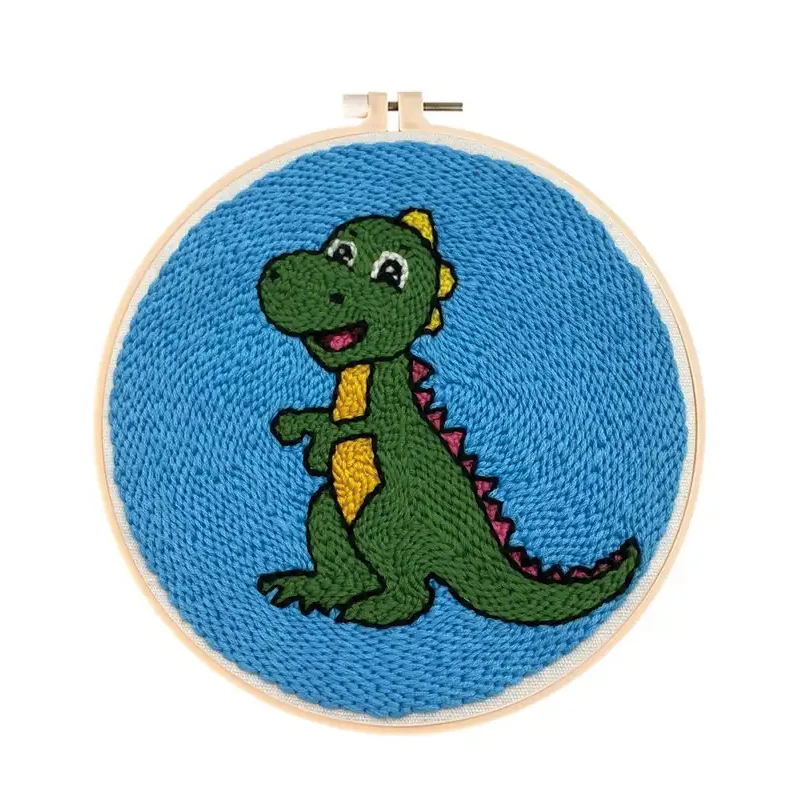 Fashion Cartoon Dinosaur Embroider Kit Handmade Poke Punch Needle Kit For Beginner Kids Children Gift