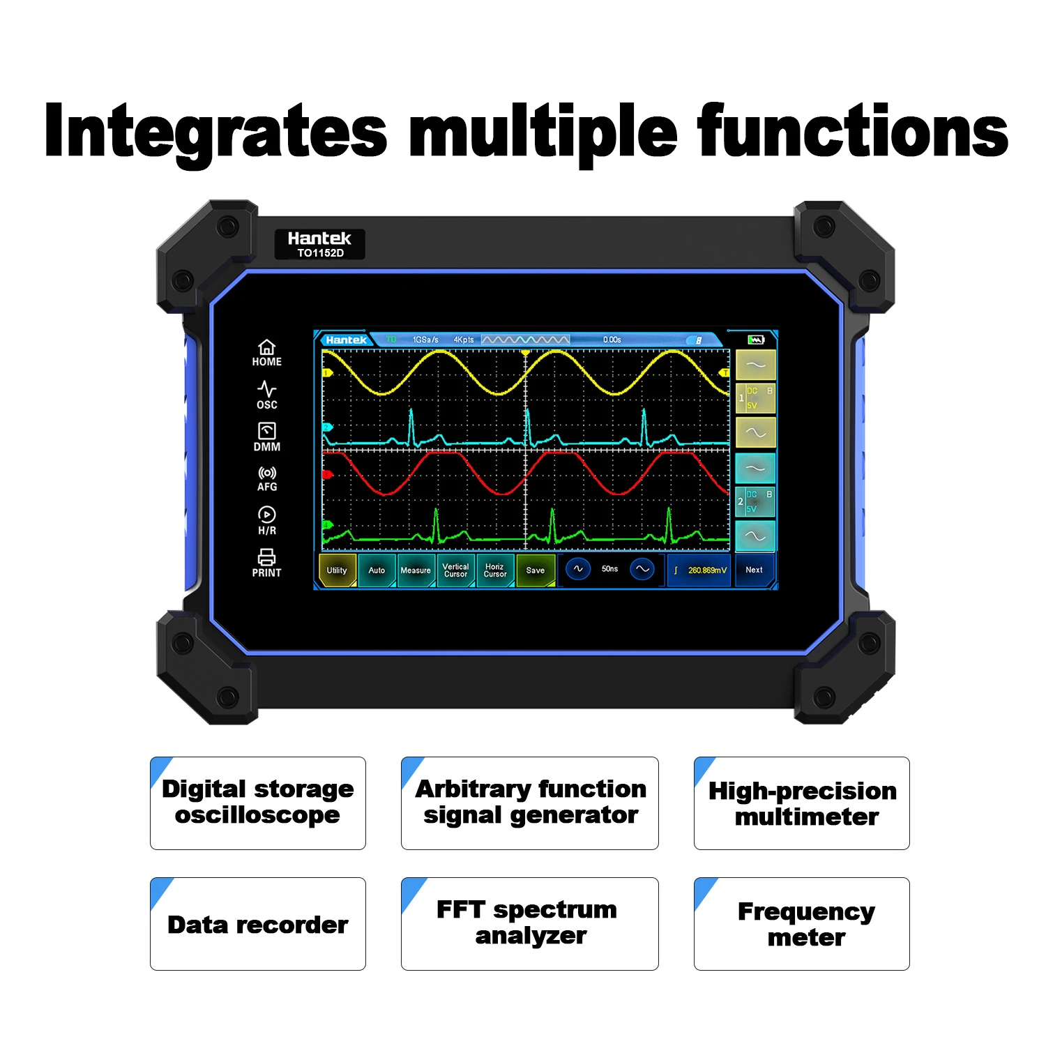 Hantek Tablet z ekranem dotykowym podręczny oscyloskop cyfrowy 2/4 CH Osciloscopio 150MHz 1GSa/s + Generator sygnału + multimetr