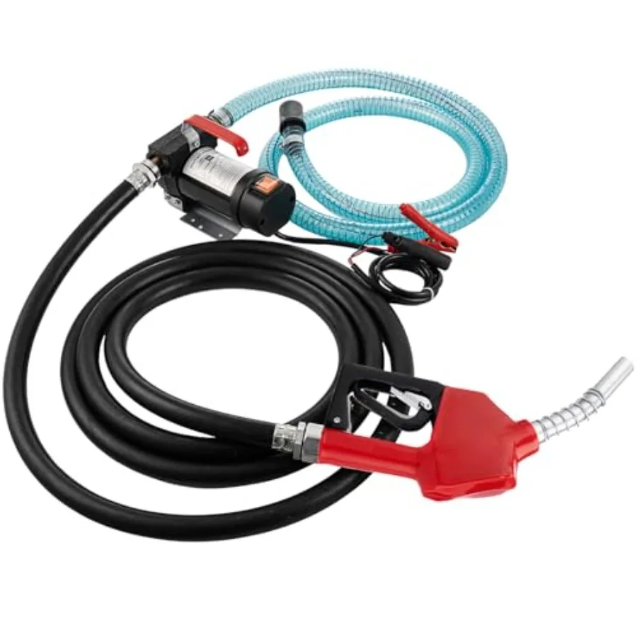 

12V 200W Electric Diesel Fuel Transfer Pump 10.5 GPM Self-Priming with Nozzle and 2 Hoses for Tractors and Farm Equipment Black