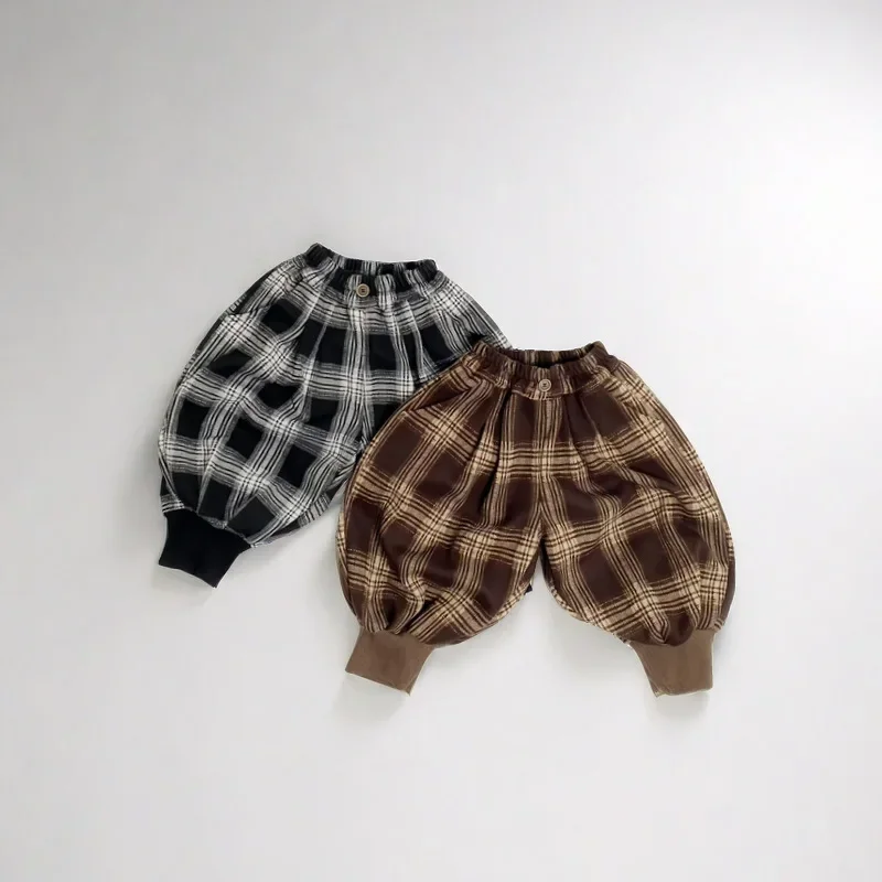 Children's Clothing 20204 Boys' Lantern Pants New Korean Fashion Plaid Pants Men's and Women's Casual Pants