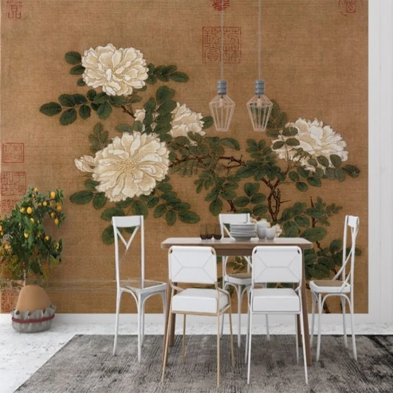 bird painting wallpaper ancient painting rose flower wallpaper Chinese retro photography wall covering background wall painting