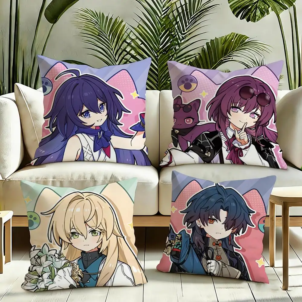 Chibi Cute Honkai Star Rail Cushion Cover Silky Short Plush Invisible Zipper Dustproof Sofa Pillow Case for Home Decor