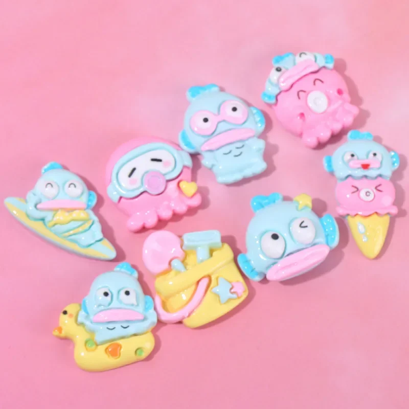 5pcs miniso sanrio hangyodon resin flatback cabochons for diy jewelry making cartoon handmade crafts materials