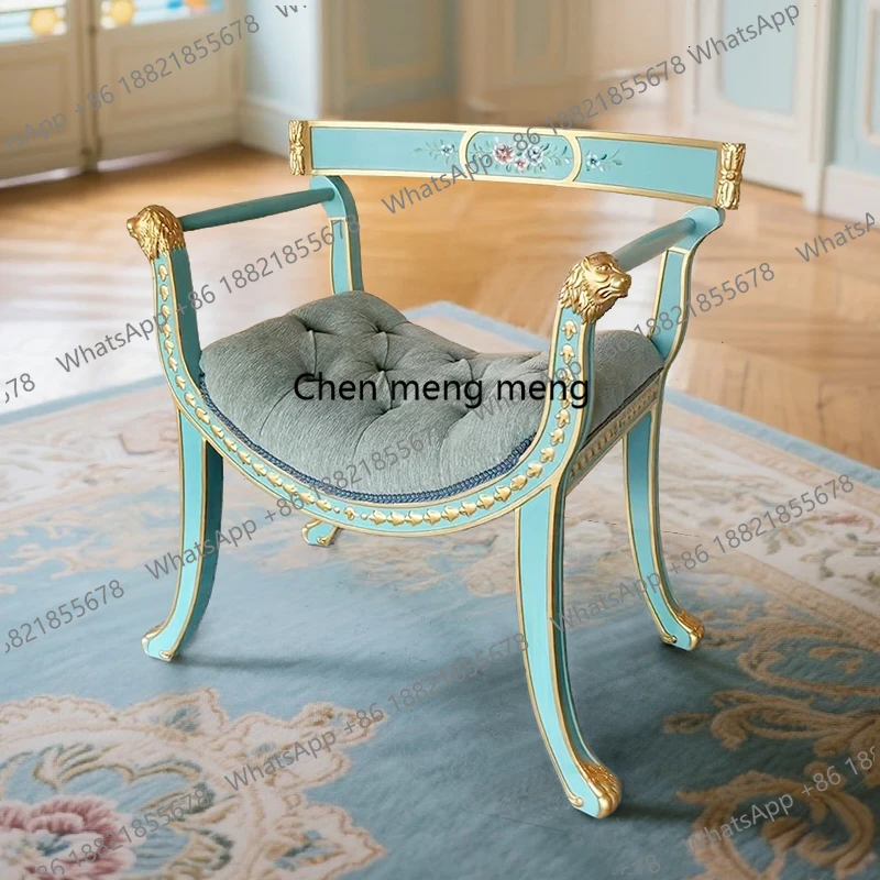 

European solid wood fabric leisure chair shell parquet retro simple makeup stool villa living room shoe changing stool