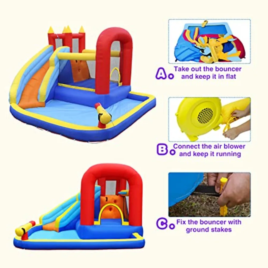 Backyard indoor outdoor inflatable water slide bounce house with splash pool jump area climbing wall basketball hoop 450W blowe - view 5