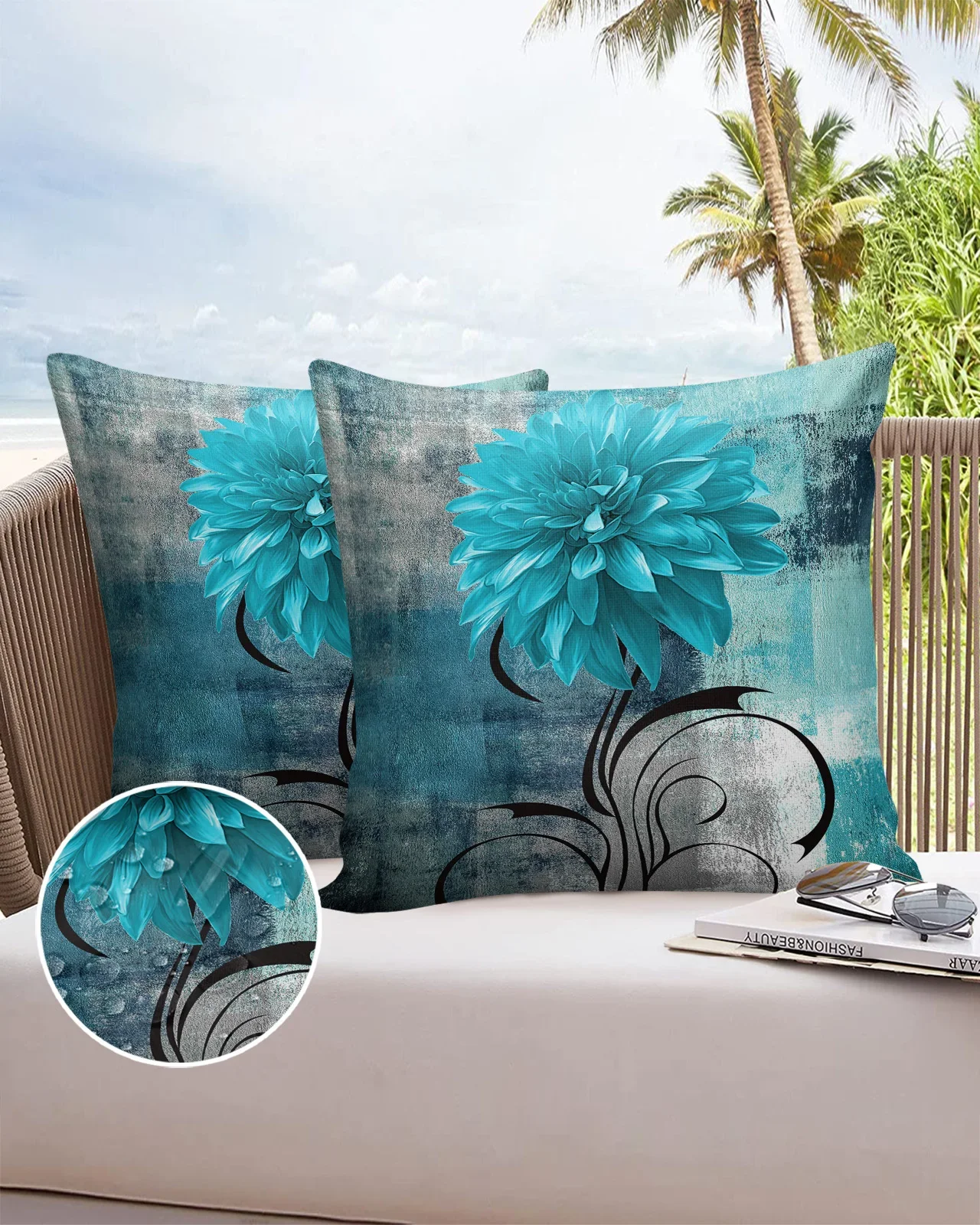 2/4PCS Waterproof Pillowcase Dahlia Oil Painting Abstract Texture Plant Flower Aqua Cushions Case Decorative Pillows Cover