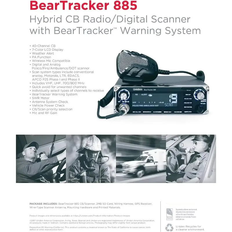 885 Hybrid Full-Featured CB Radio + Digital TrunkTracking Police/Fire/Ambulance/DOT Scanner w/ BearTracker