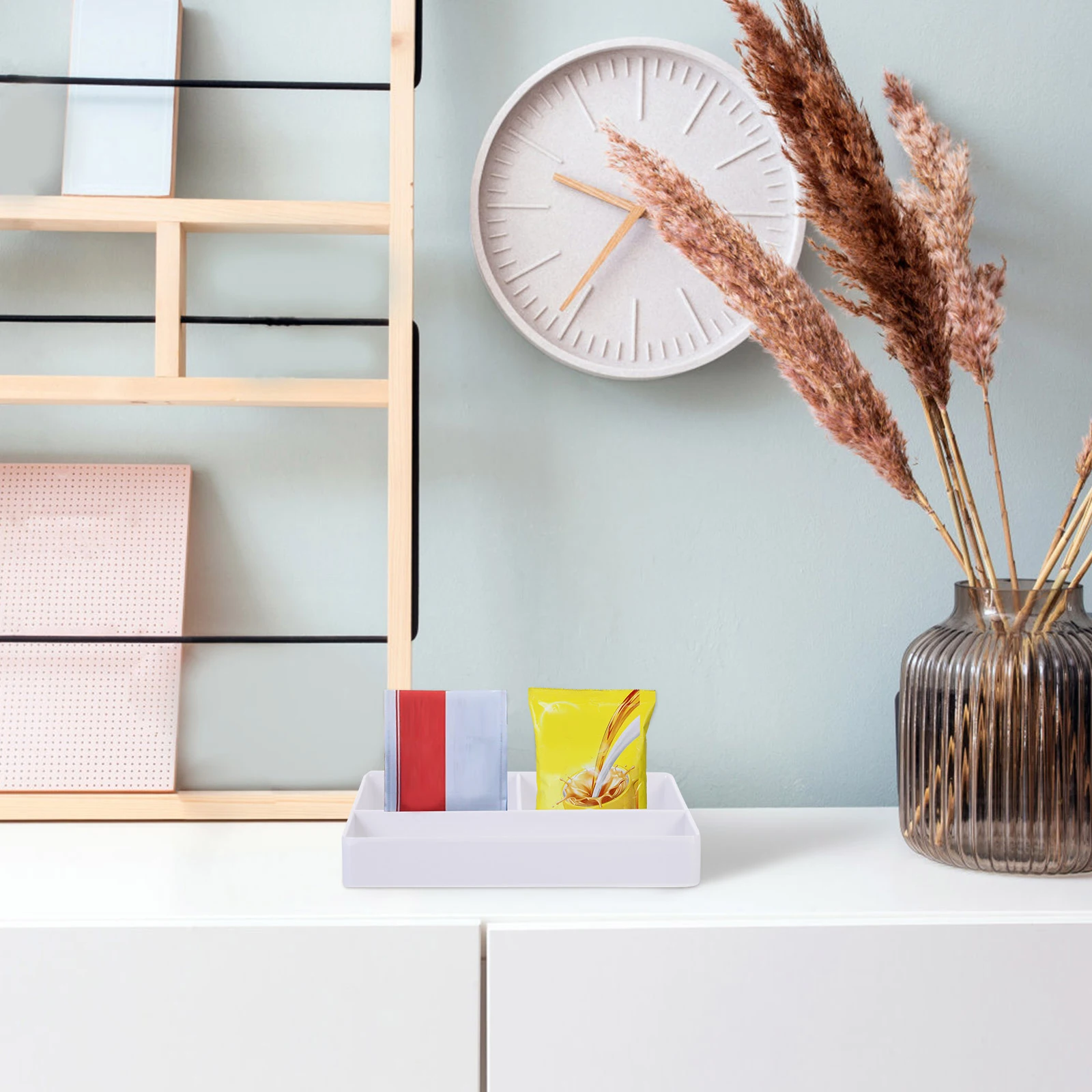 

Tea Bag 3-Compartment White A018 Portable Countertop Storage Box Coffee Compartment Tea Box Stand Small Object Holder