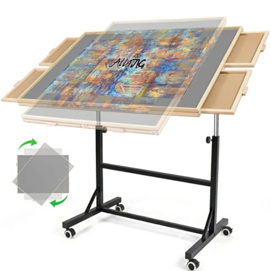 

1500 Pieces Puzzle Table with Legs and Wheels, 24.92"×33.58" Wooden Jigsaw Puzzle Table with 4 Drawers and Cover, Upgraded Stab