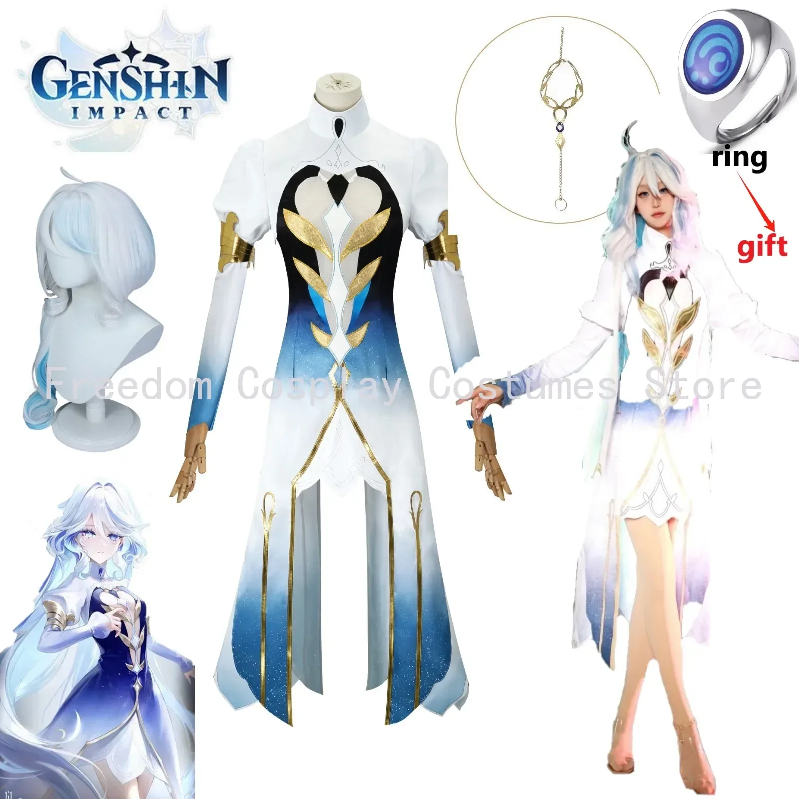 

Focalors Cosplay Costume Furina Wig Game Genshin Impact Fontaine God of Justice Furina Cosplay Full Women Hallowen Party Suit