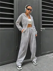 Trend Solid Color Sports Pants Sets Women Slim Hooded Cardigan Trousers Two Piece Set Casual Sporty Style Suit Autumn Winter New