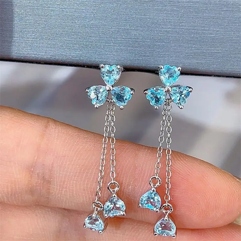 

Best Seller ZECAA Drop Earrings Jewelry For Woman With Natural Sky Blue Topaz Gemstone 4*4mm Eardrop For Woman Lady Gift Dating