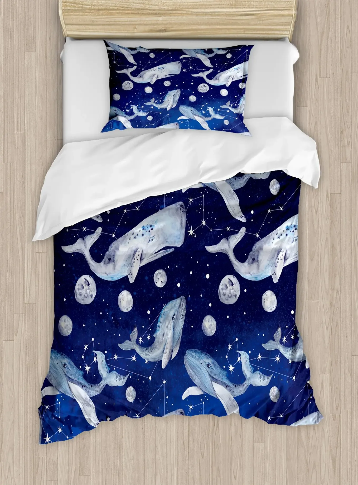 Whales Bedding Set 3pcs for Kids Boy Teens Marine Mammal Comforter Duvet Cover Set Soft Quilt Cover with 2 Pillowcases Full Size