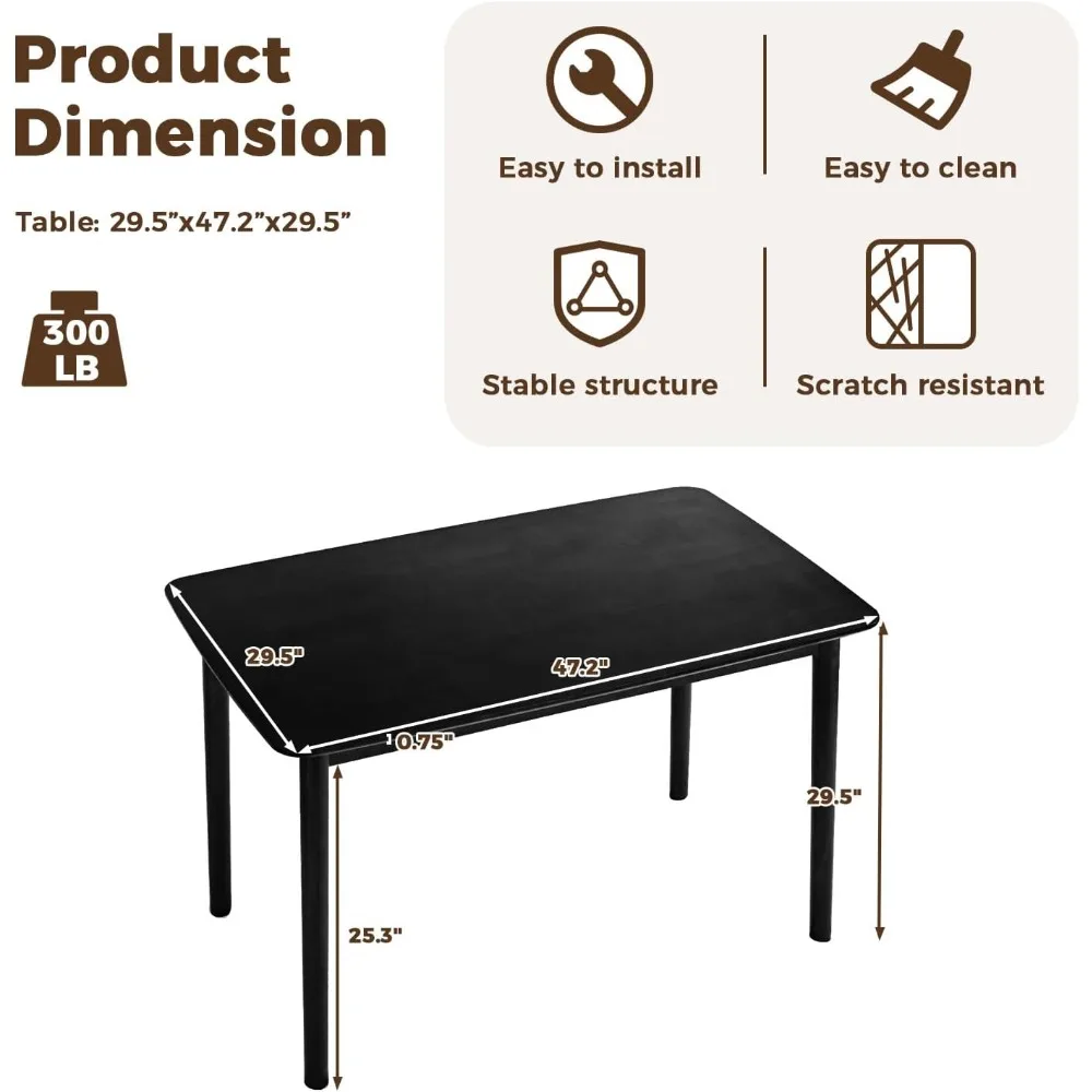 Modern Oak Rectangle Dining Table, 47.2 Solid Wood Kitchen Table, Easy Assembly, Black