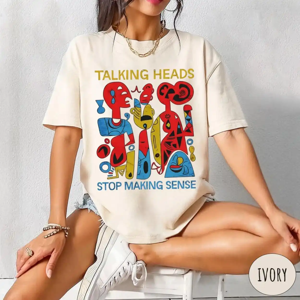 

Женская летняя футболка оверсайз в винтажном стиле с принтом Talking Heads, хлопковая, дышащая, стильная, универсальная, в уличном стиле