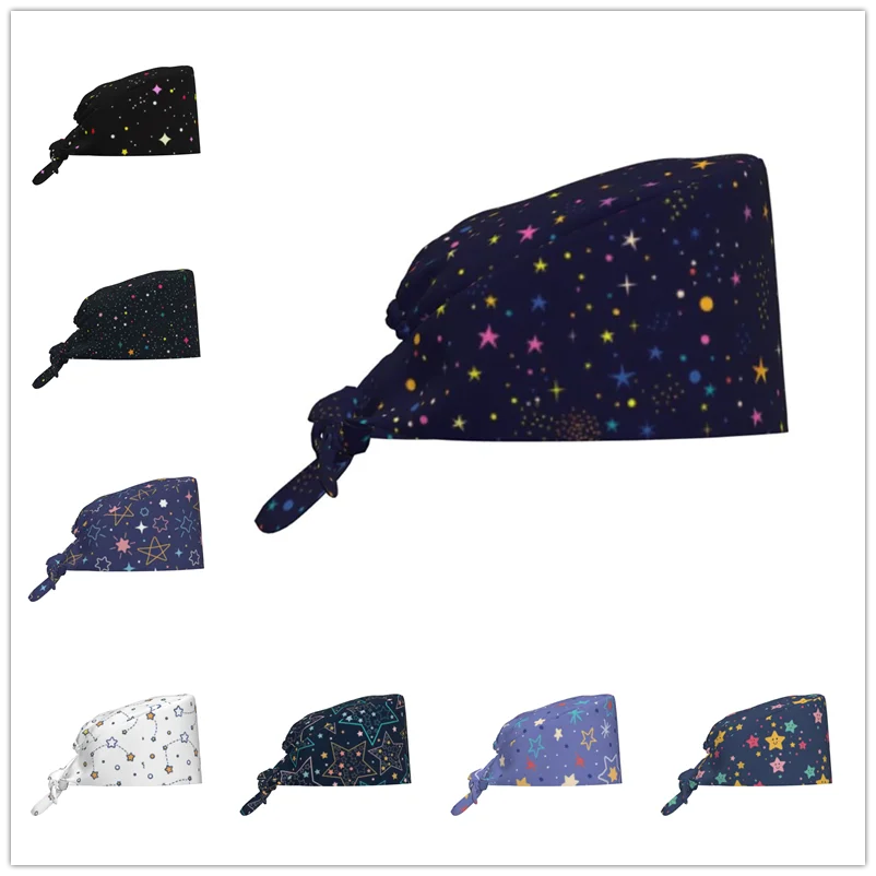 Stars and Starry Sky Surgical Hat Medical Cap Nursing Hat Peach Skin Velvet Hospital Clinic Hat Stretch Hygiene Dental Work Cap