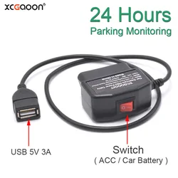 XCGaoon 24Hours 5V 3A USB Car Charge Cable OBD Hardwire Kit With Switch 0.5meter Wire For Dash Cam Video Camera Vehicle DVR