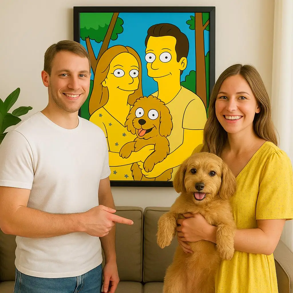 Custom Personalized Simpsons Family Cartoon Poster Turn You Yellow Family Couple Portrait Custom Cartoon Artwork  Family Gift