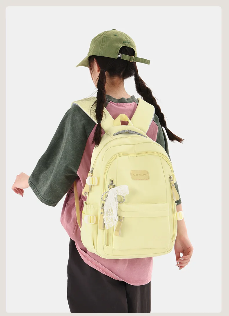 New Female High Capacity Waterproof College Backpack With Lace Pendant Trendy Women Laptop School Bags Cute Girl Travel Book Bag