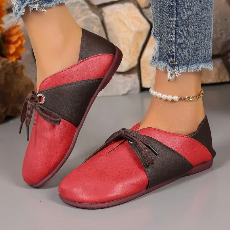 Retro Round Toe Women's Flat Shoes 2024 Autumn New Women Work Shoes Comfortable for Work Casual Lace-up Flat Casual Shoe Zapatos