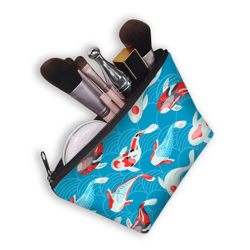 Japanese Koi Fish Crane Asian Dragon Cosmetic Case Harajuku Women Makeup Bags Girls Beauty Bag Hip Hop Cosmetic Toiletries Bag