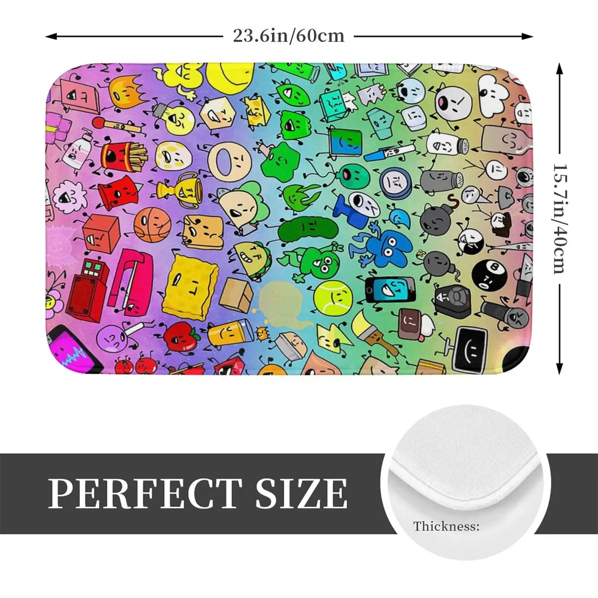 BFDI Inanimate Insanity All Characters (Rainbow) Doormat Kitchen Entrance Home Floor Mat Non-slip Carpet Rug for Bathroom Mats