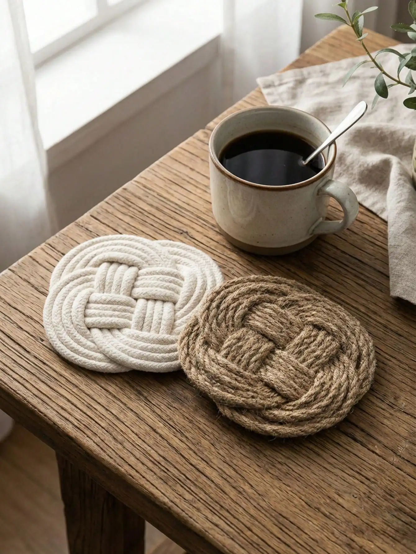 

1pc Handwoven Linen Coasters - Heat-Resistant Cup Mat, Minimalist Table Decor For Home & Cafe