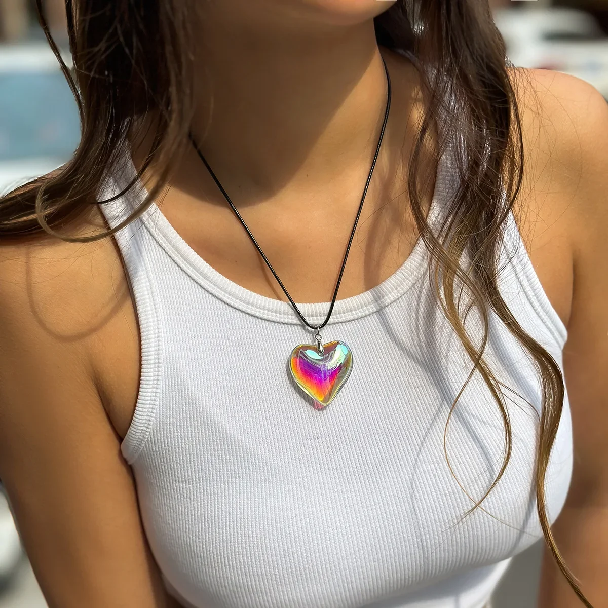 Summer New Gothic Pink Heart Pendant Resin Handmade Waterproof Rope Chain Sexy Clavicle Necklace Choker Women Fashion Jewelry