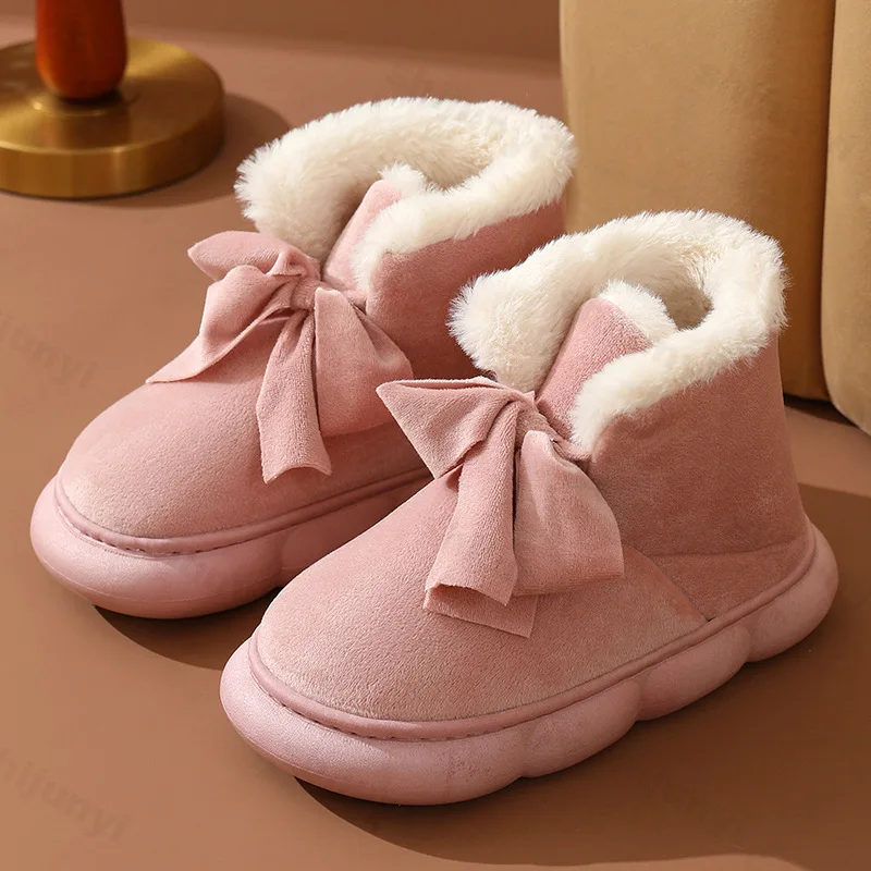 Slippers Women 2025 New Winter Plush Warm Anti Slip Thick Soled Outdoor Short Tube Cotton Shoes Lightweight Comfort Home Boots