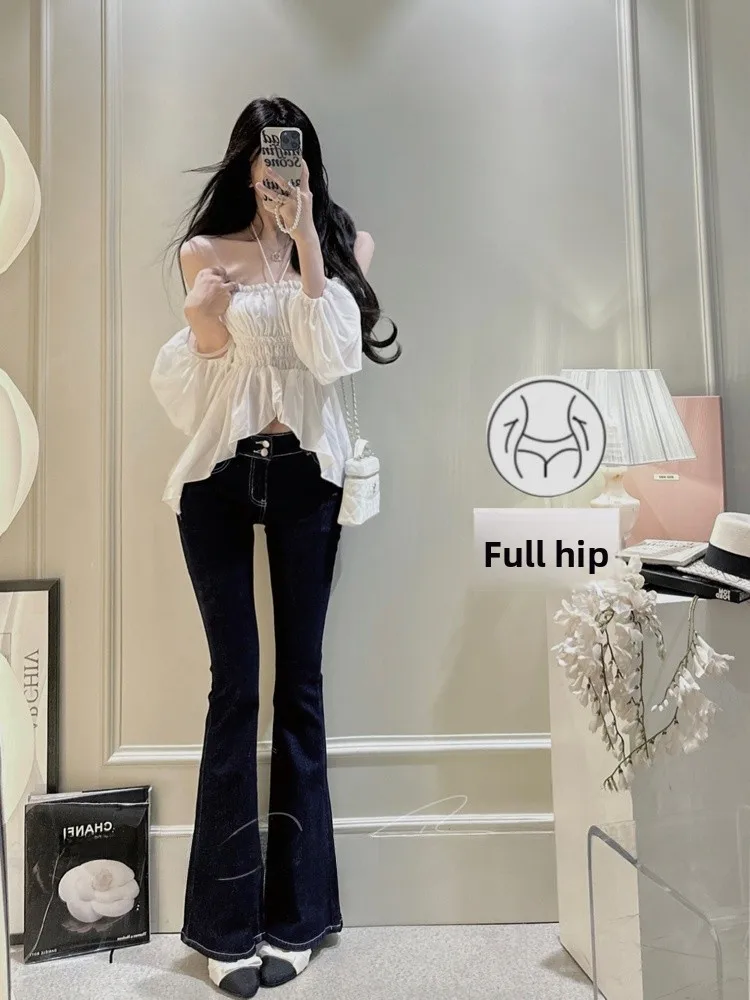 

Low Waist Bell Bot Pants Women's Slim Fit Elastic Cotton Denim Jeans American Sle Butt Lifting Ladies Faion Autumn Season