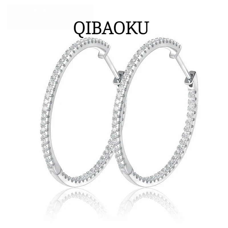 QIBAOKU Moissanite Loop Earrings for Women 925 Sterling Sliver 1.2mm D vvs1 Lab Grown Diamond Ear Studs Fine Jewelry Gift