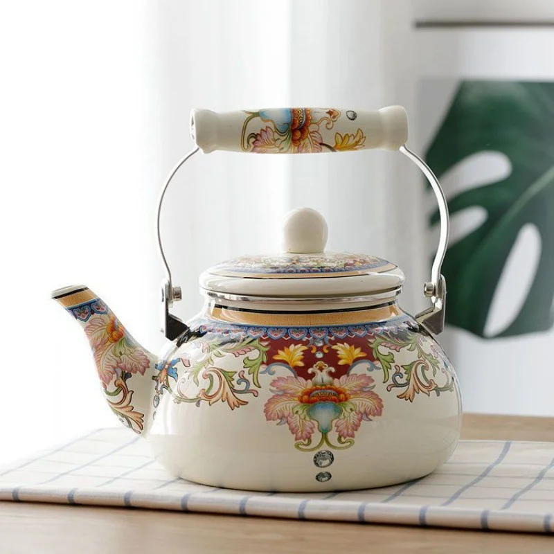 Russian Style Large Flower Pattern Thickened Enamel Teapot Kettle Milk Teapot