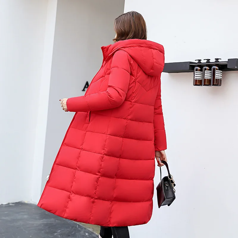 2023 New Winter Parka Long Coat Women WhiteThick Warm Down Cotton Coat Fashion Hooded Parka Puffer soprabito da neve antivento