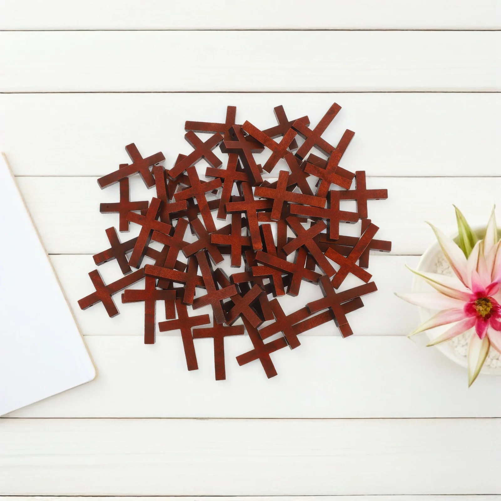 

50Pcs Cross Shape Wood Pendants Fine Workmanship DIY Bracelet Decors Creative Handcraft Accessories for Daily Travel Party