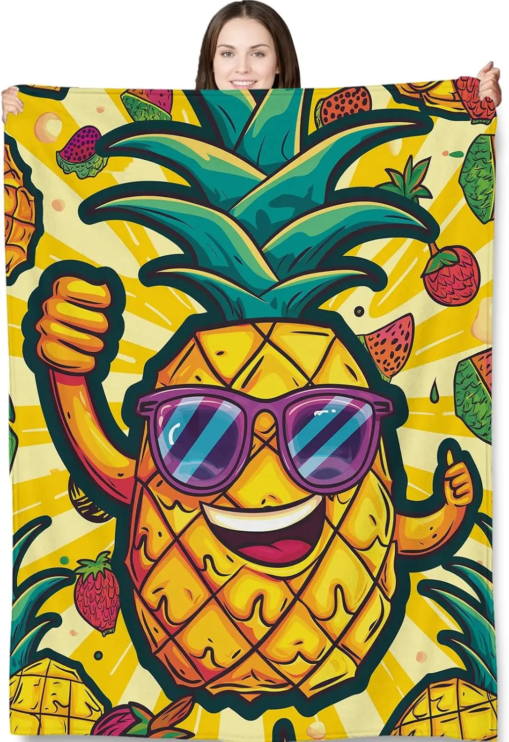 Vibrant Pineapple Cartoon Throw Blanket for Home Decor Tropical Beach Novelty Couch Throw Gift Living Room Sofa Cover Art