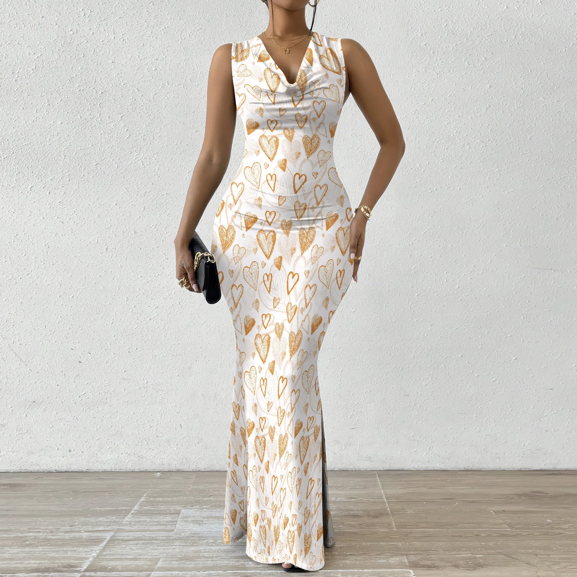 

Women's Mermaid Dress Fitted Cowl Neck Fishtail Dress XS-2XL Love Motif for Nightclub Event Social Gathering