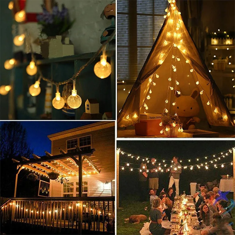 LED Bubble Ball String Lights Golden Glow Battery Operated Indoor Fairy Lights for Wedding Holidays New Year Room Decorations