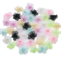 30pcs 3cm Mesh Pearl Beads Flowers DIY Shoes Hats Clothes Jewelry Decorative flowers Silk Rose Wedding Party Decoration