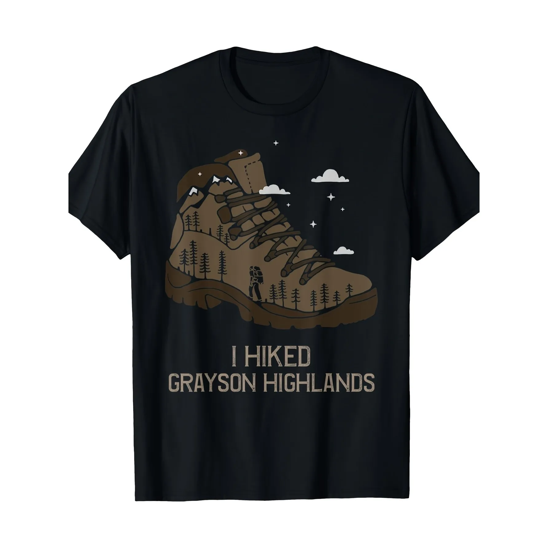 Men'S Vintage Grayson Highlands Hiking Boot & Trail Graphic T-Shirt - Black with Hiker Print